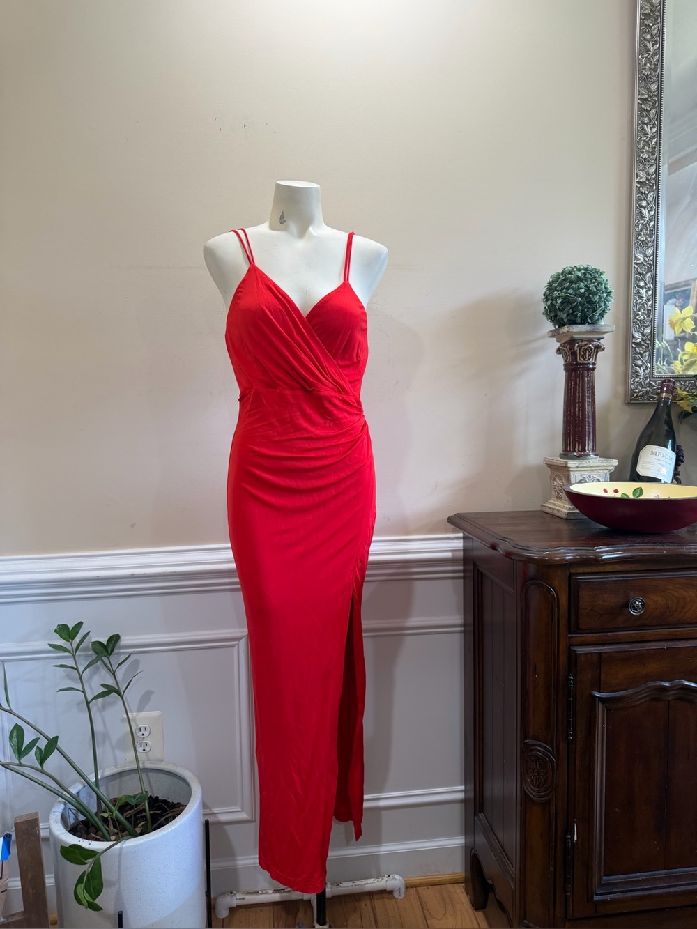 Bardot Spaghetti Maxi Dress with Thigh Slit
